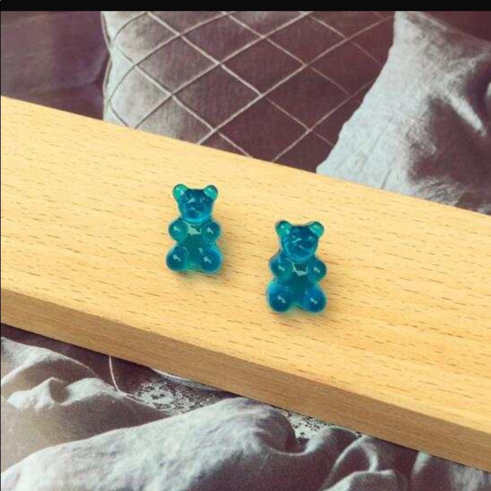 🐻🍭💙 Blue Stud Gummy Bear Earrings Kawaii